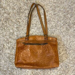Patricia Nash Tan Embossed Leather Shoulder Bag